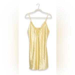Vintage Dentelle Soft Girl Spring Yellow Whimsical Slip Dress NightGown Size M
